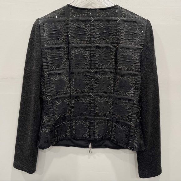 Joseph Ribkoff Veston Jacket Full-Zip Wool Blend Patchwork Sequin Embroidered - Picture 2 of 9